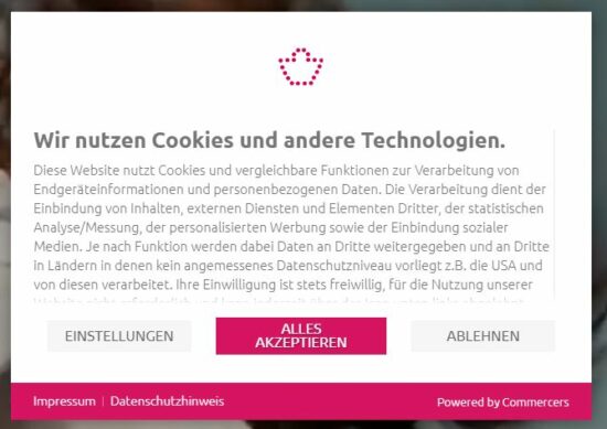 Comfortable cookie Consent solution