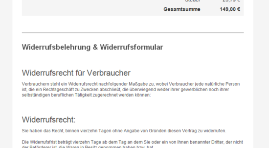 Magento – Statischen Block in Transaktionsmail einfügen – Widerrufsbedingungen